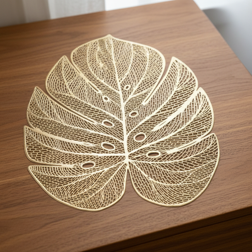 Pvc - Gold Caribbean Leaf Bed Side Table Accent Trendy Home