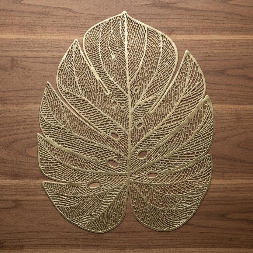 Pvc - Gold Caribbean Leaf Bed Side Table Accent Trendy Home