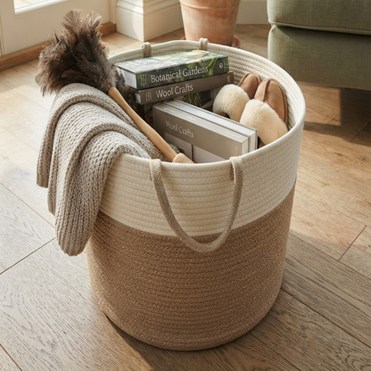 Handwoven - Jute White & Natural Laundry Basket