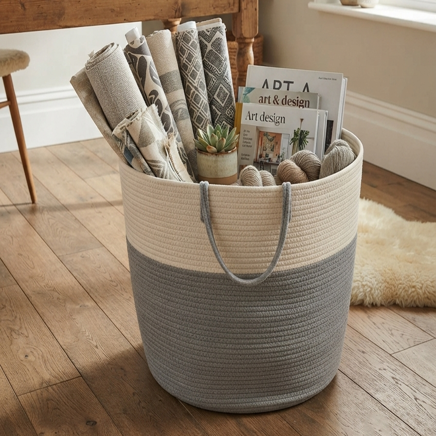 Handwoven - Jute Ivory & Grey Laundry Basket