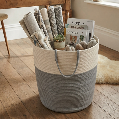 Handwoven - Jute Ivory & Grey Laundry Basket