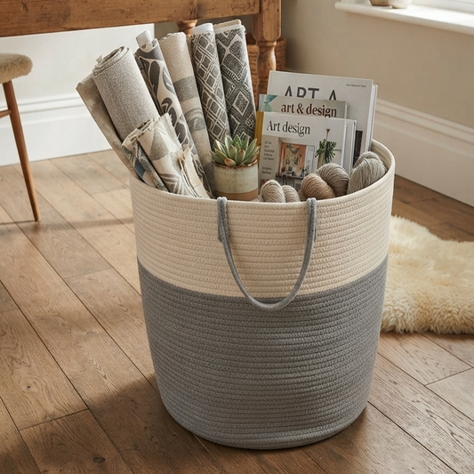 Handwoven - Jute Ivory & Grey Laundry Basket Trendy Home