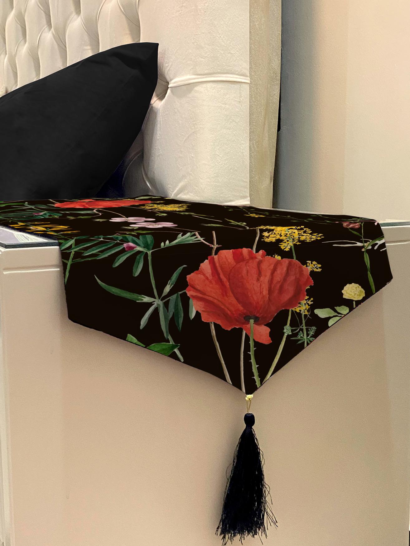 Printed - Black Rosey Bed Side Table Accent