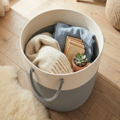 Handwoven - Jute Ivory & Grey Laundry Basket