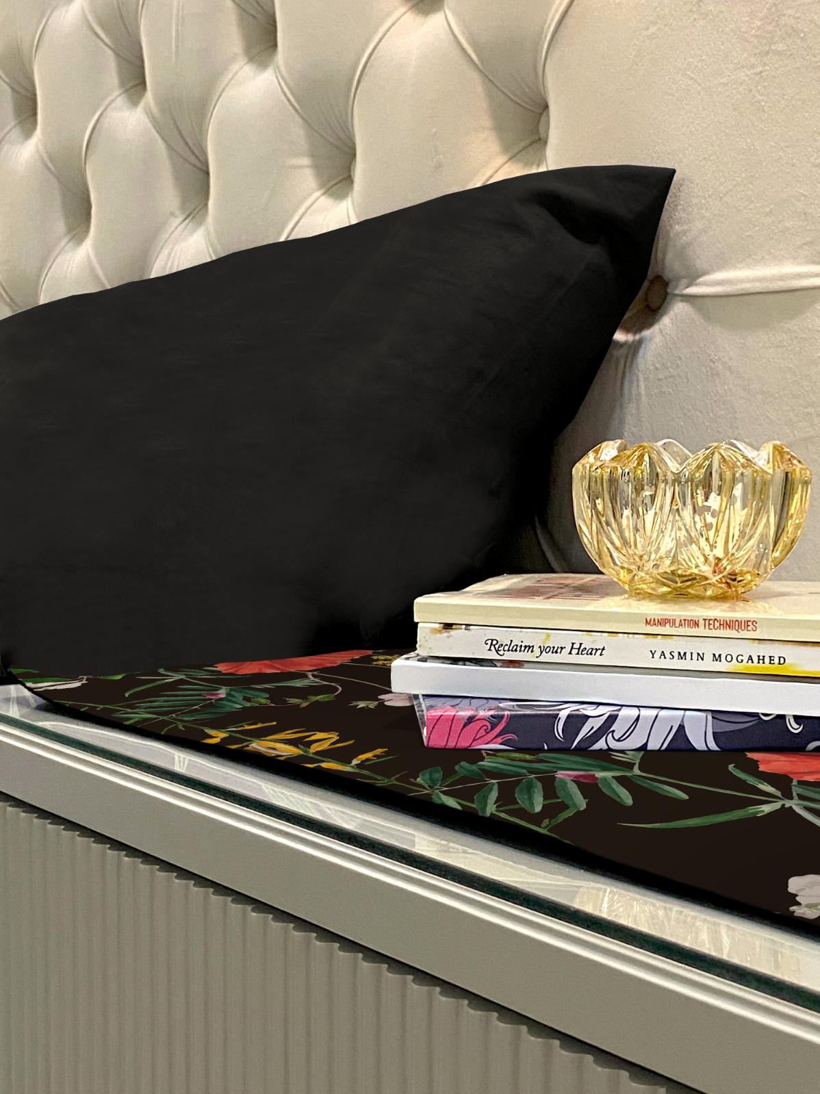 Printed - Black Rosey Bed Side Table Accent