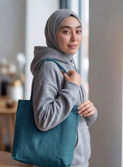 Fine Jute - Dark Turquoise Tote Bag Trendy Home