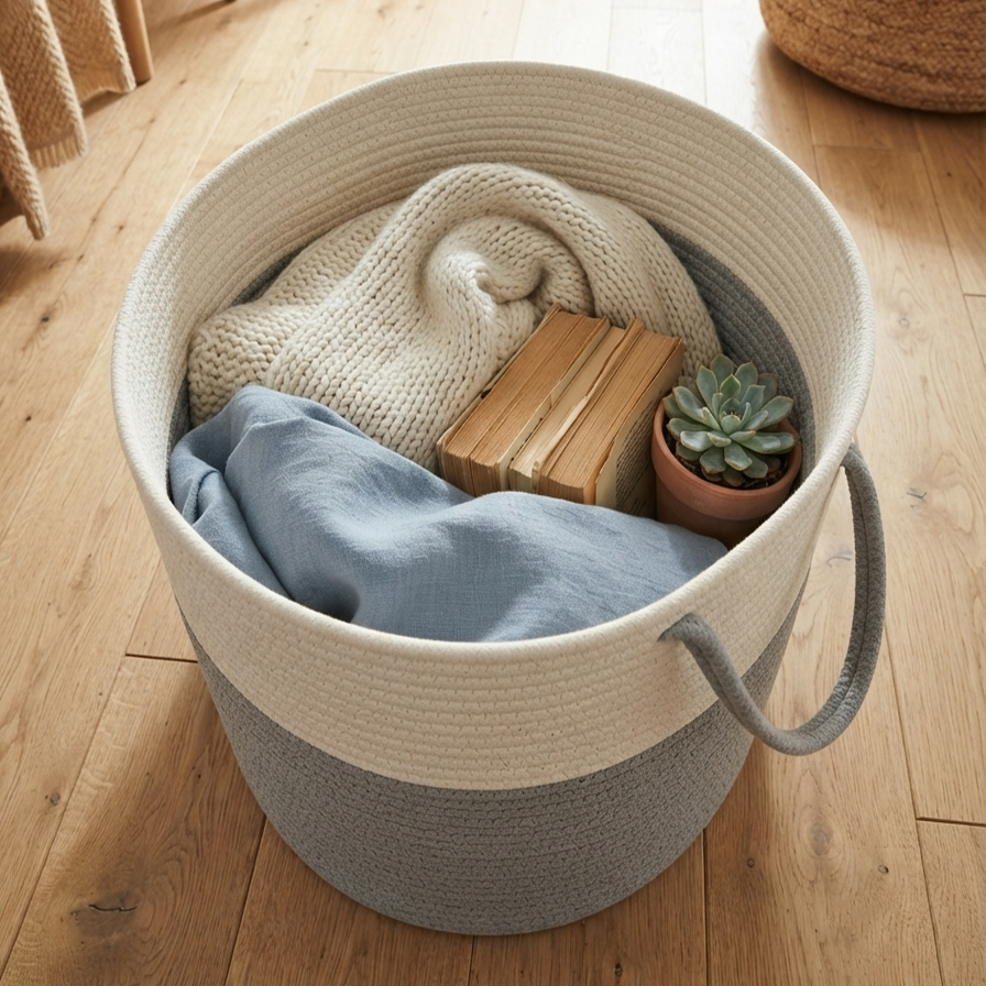 Handwoven - Jute Ivory & Grey Laundry Basket