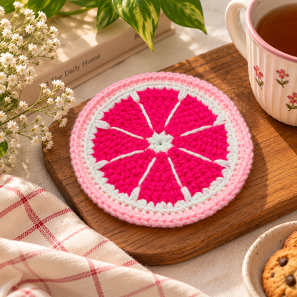 Handmade - Crochet Pink Grapefruit Coaster Trendy Home