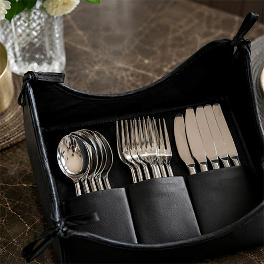 Leather - Black Cutlery Tray