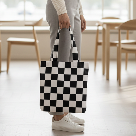 Printed - Check Tote Bag Trendy Home