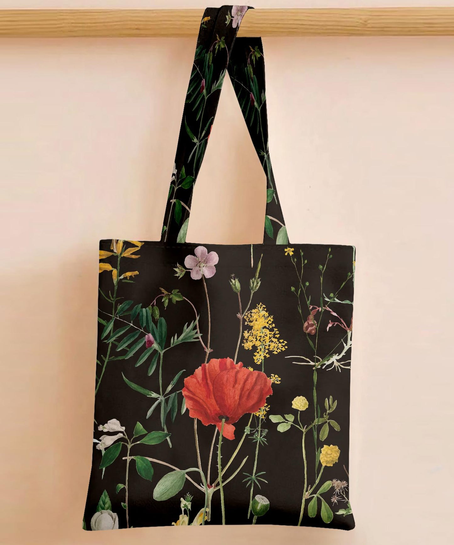 Printed - Black Rosey Tote Bag