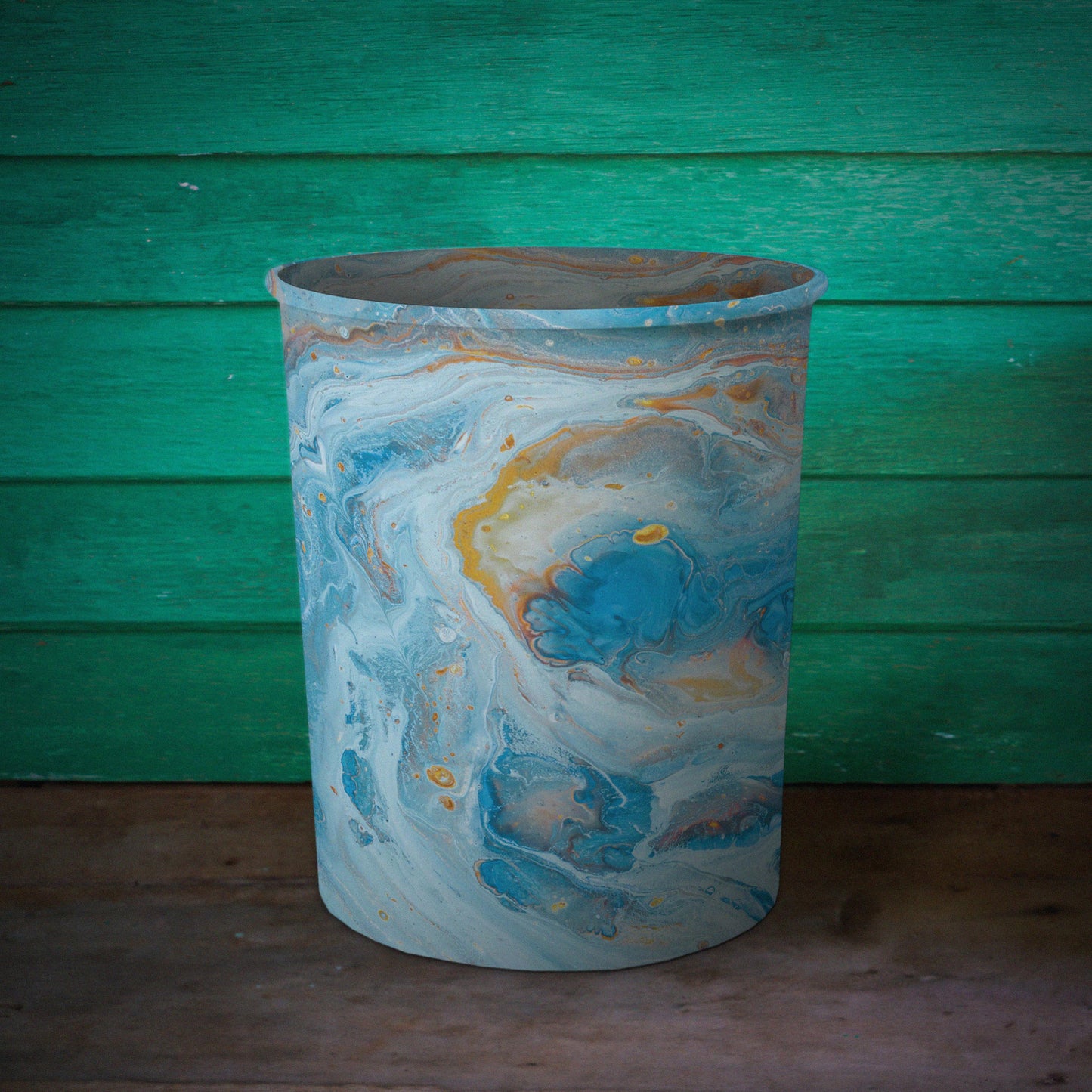 Blue Opal Marble-Stone Dustbin Trendy Home