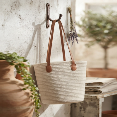 Handwoven - Cream Beach Bag Trendy Home