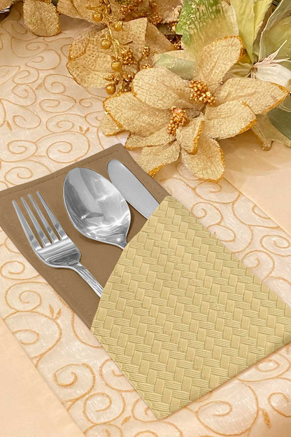 Patterned Leather - Beige Cutlery Pouch