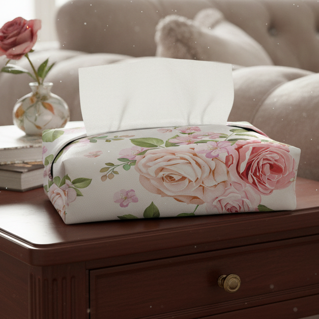 Printed - Pink Rose Tissue Box Trendy Home
