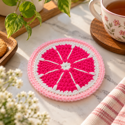 Handmade - Crochet Pink Grapefruit Coaster Trendy Home
