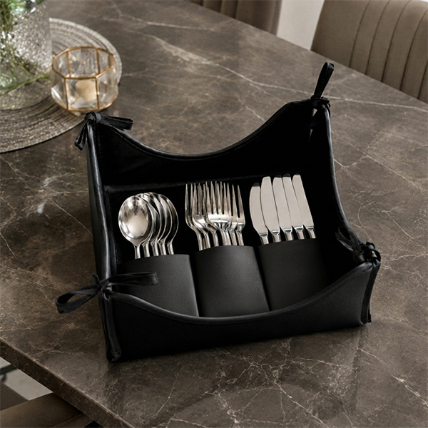 Leather - Black Cutlery Tray