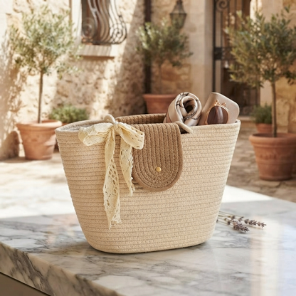 Handwoven - Ivory & Brown Beach Bag