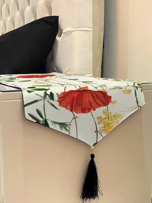 Printed - White Rosey Bed Side Table Accent