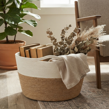 Handwoven - Jute White & Natural Storage Basket