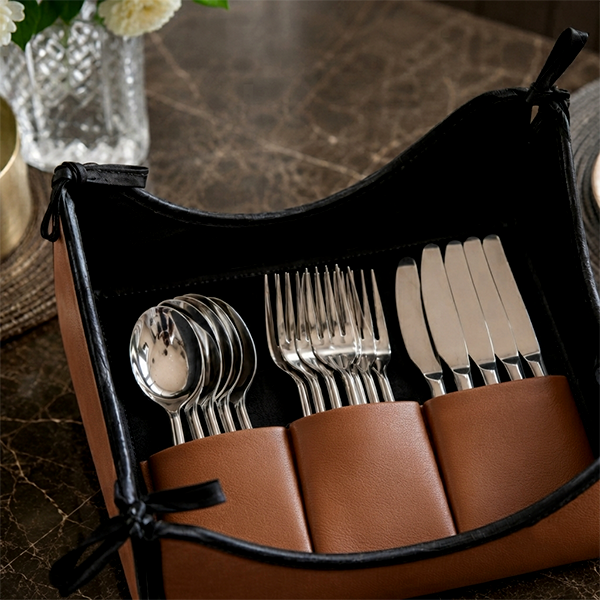 Leather - Burnt Cinnamon Cutlery Tray
