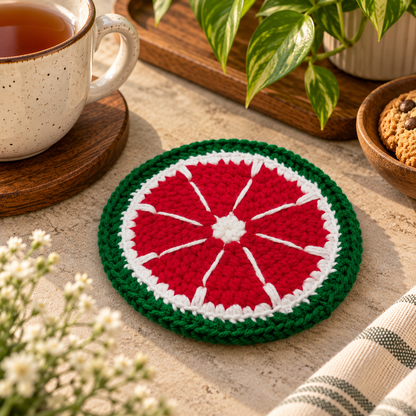 Handmade - Crochet Watermelon Slice Coaster Trendy Home