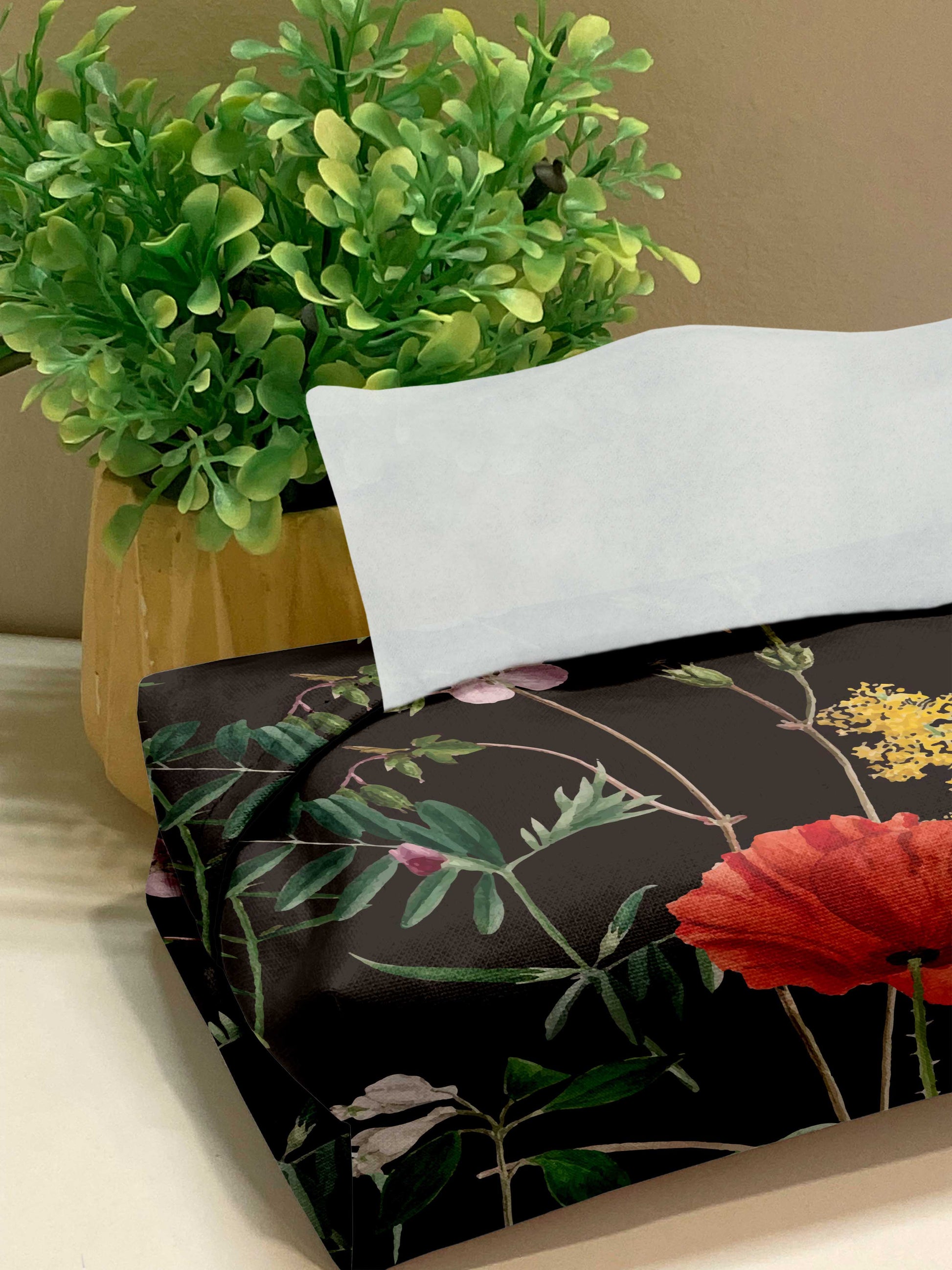 Printed - Black Rosey Tissue Box Trendy Home