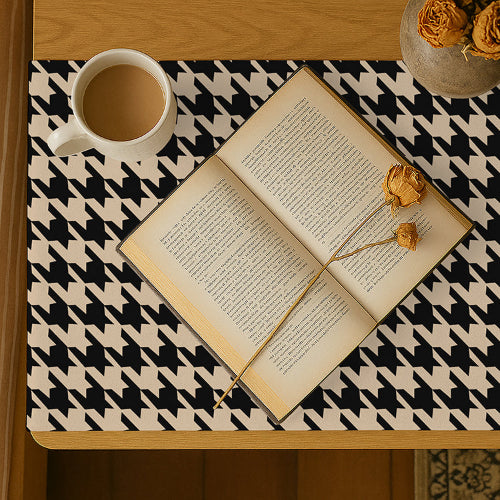 Printed - Beige Houndstooth Bed Side Table Accent Trendy Home