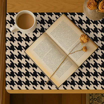 Printed - Beige Houndstooth Bed Side Table Accent Trendy Home