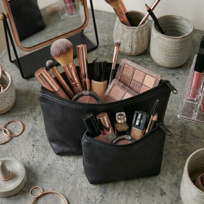 Leather - Black Cosmetic Pouch Trendy Home