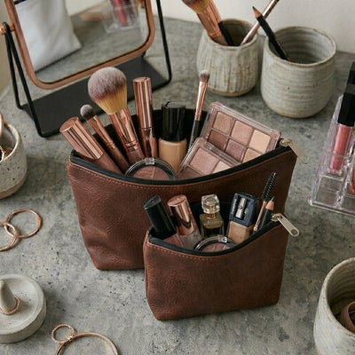 Leather - Burnt Cinnamon Cosmetic Pouch Trendy Home