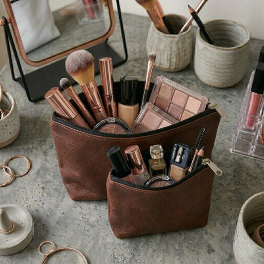 Leather - Burnt Cinnamon Cosmetic Pouch