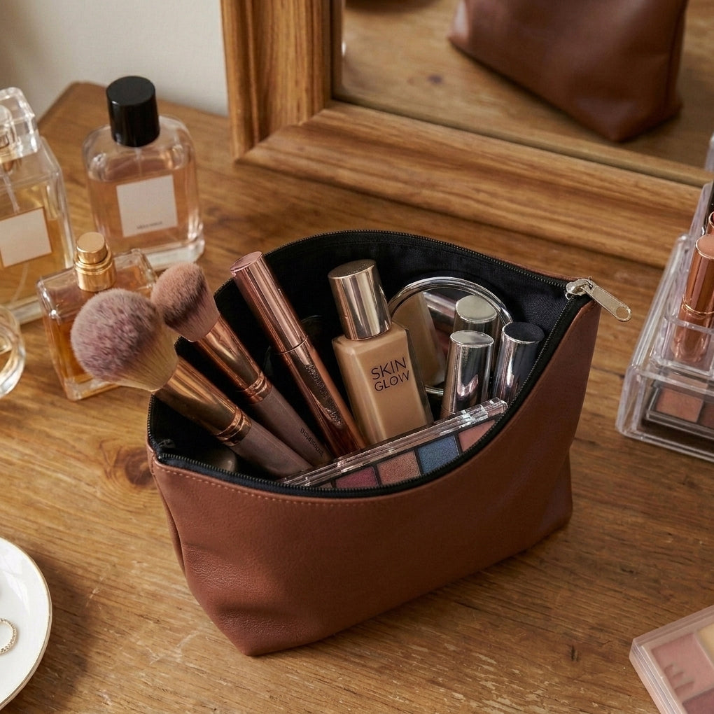 Leather - Burnt Cinnamon Cosmetic Pouch Trendy Home