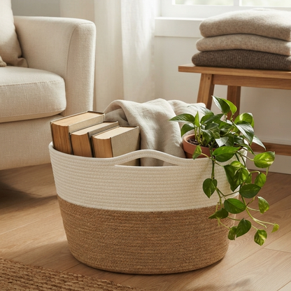 Handwoven - Jute White & Natural Storage Basket