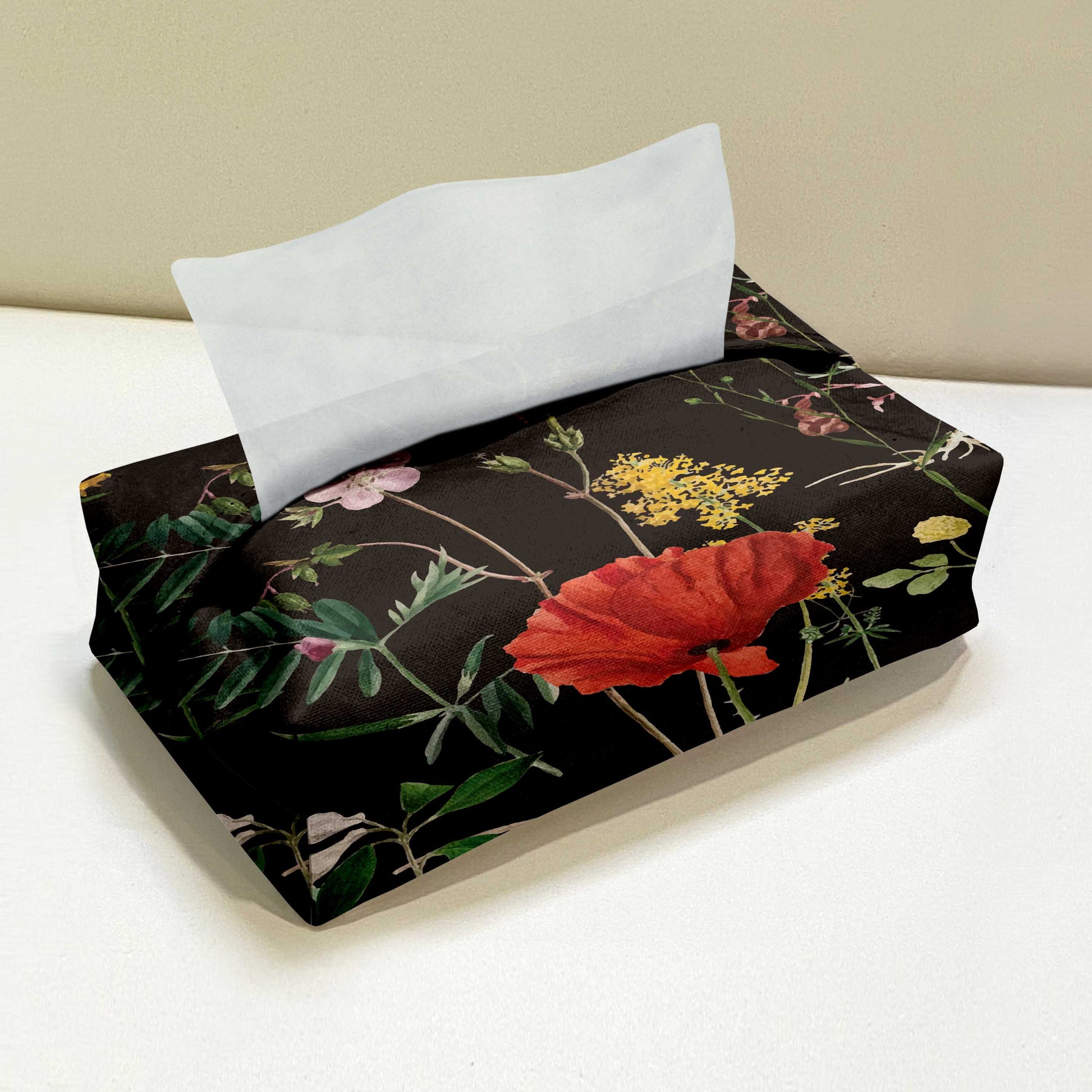 Printed - Black Rosey Tissue Box Trendy Home