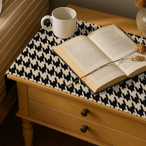 Printed - Beige Houndstooth Bed Side Table Accent Trendy Home
