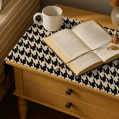 Printed - Beige Houndstooth Bed Side Table Accent Trendy Home