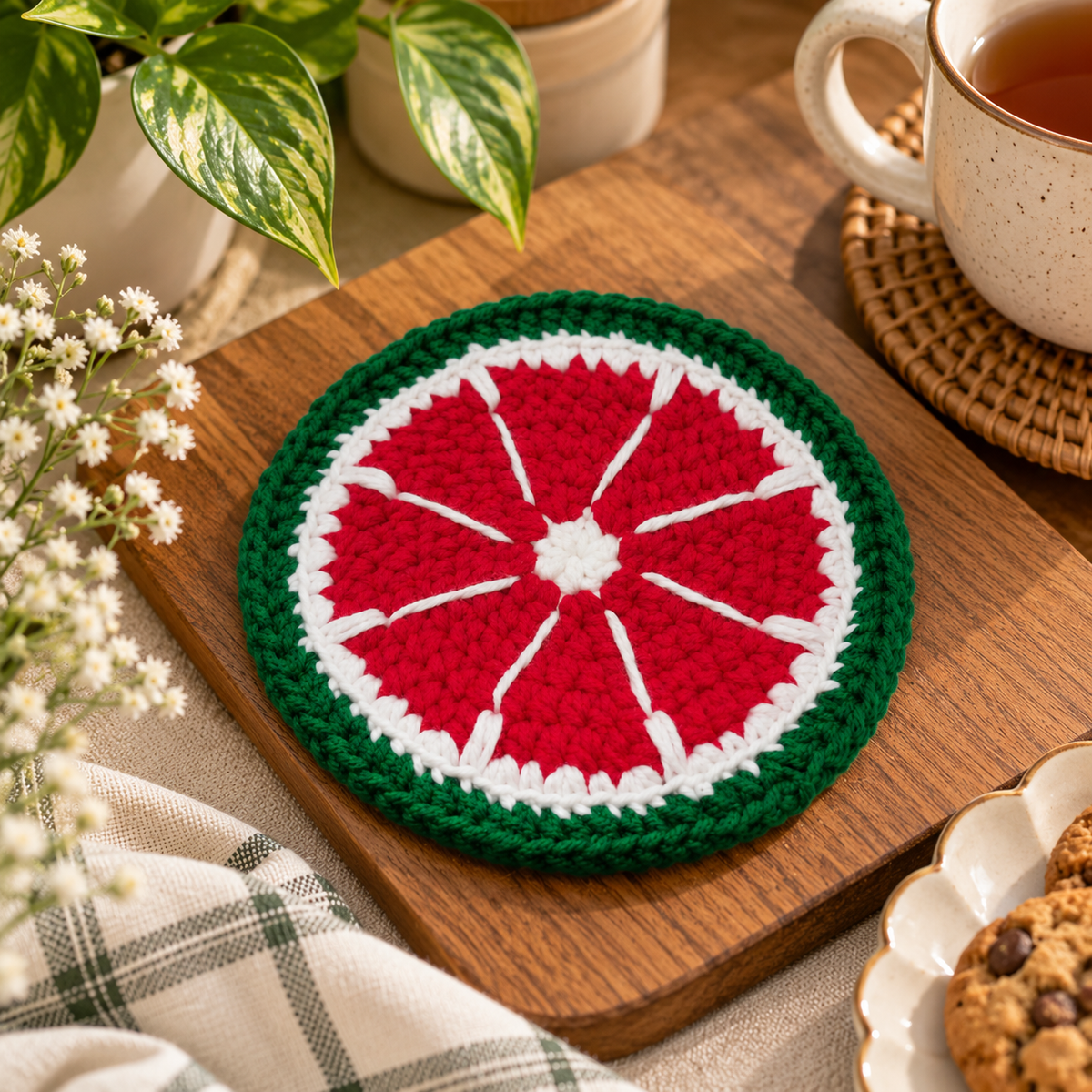 Handmade - Crochet Watermelon Slice Coaster Trendy Home