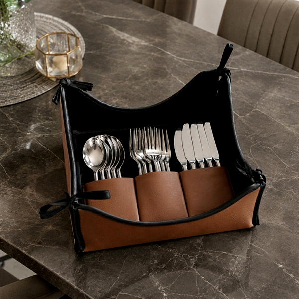 Leather - Burnt Cinnamon Cutlery Tray