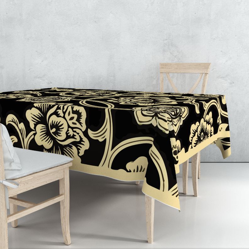 Black Petal Tablecloth Trendy Home