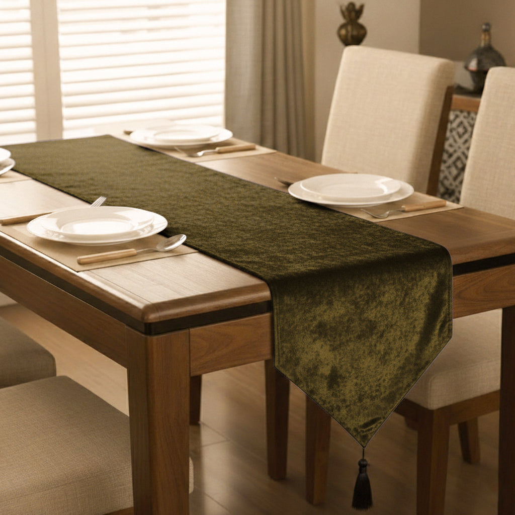 Malai Velvet - Olive Brown Table Runner Trendy Home