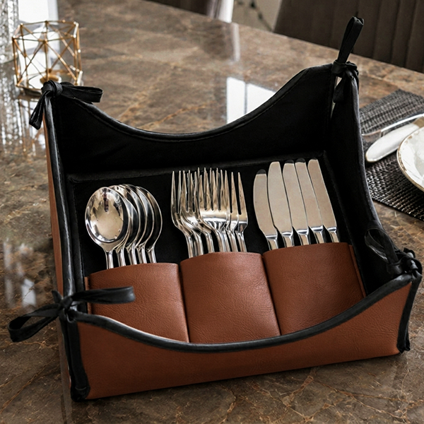 Leather - Burnt Cinnamon Cutlery Tray