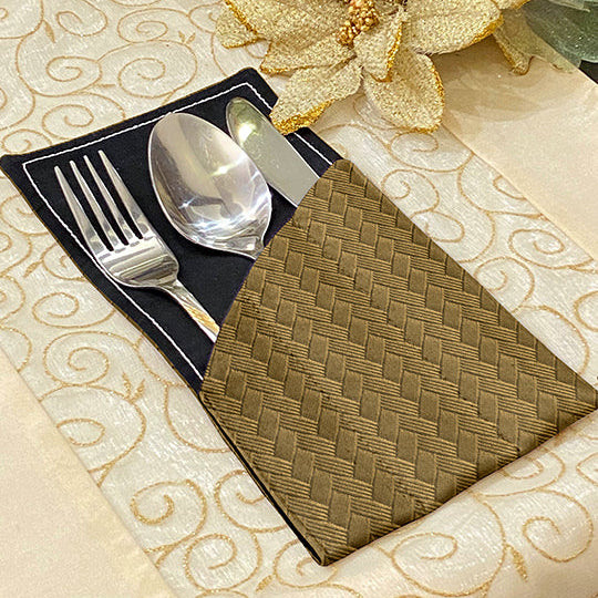 Patterned Leather - Bronze Beige Cutlery Pouch Trendy Home