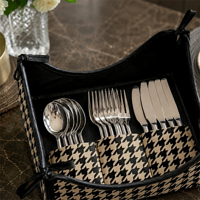 Printed - Beige Houndstooth Cutlery Tray Trendy Home