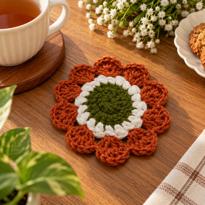 Handmade - Crochet Autumn Blossom Coaster Trendy Home