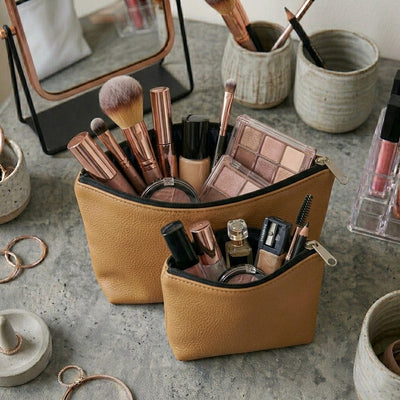 Leather - Peanut Brown Cosmetic Pouch Trendy Home