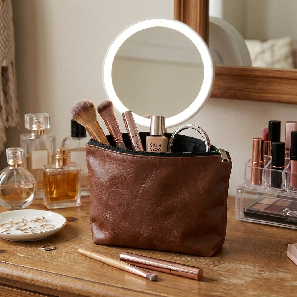 Leather - Burnt Cinnamon Cosmetic Pouch Trendy Home