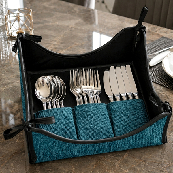 Fine Jute - Dark Turquoise Cutlery Tray