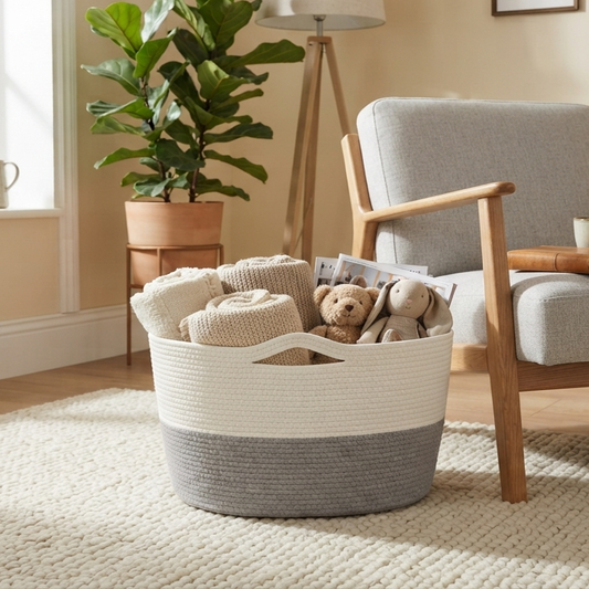 Handwoven - Jute Ivory & Grey Storage Basket