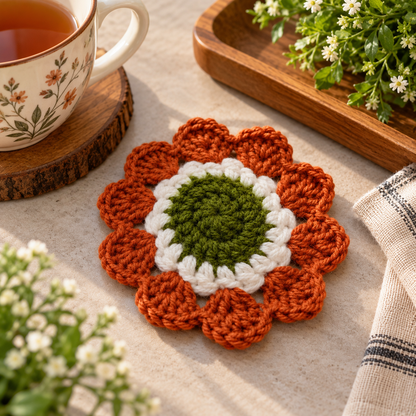 Handmade - Crochet Autumn Blossom Coaster Trendy Home